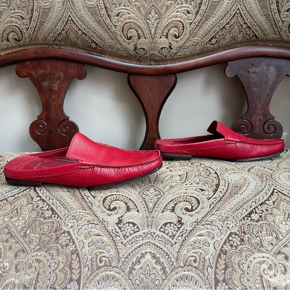 Burberry Hand Made Red Leather Slip On Squared Toe Mules Flats Shoes Size 7 - Picture 7 of 13